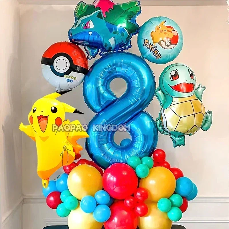 مجموعة بالون البوكيمون بيكاتشو السنجاب Bulbasaur الشكل البشري بالون الألومنيوم لوازم الديكور هدية حفلة عيد ميلاد للأطفال