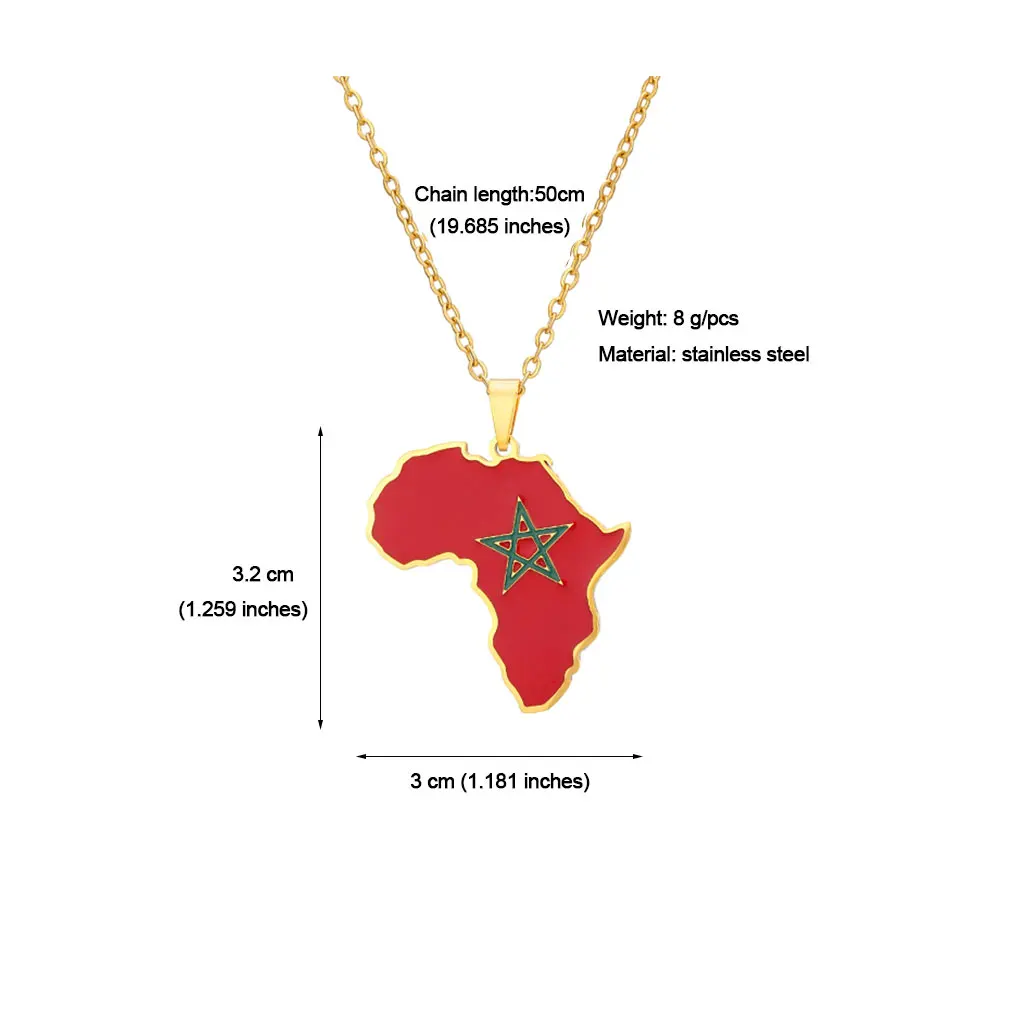 3.8 سنتيمتر الهيب هوب أفريقيا قلادة على شكل خريطة قلادة مجوهرات المغرب خريطة العلم قلادة قلادة الإكسسوارات الأنيقة