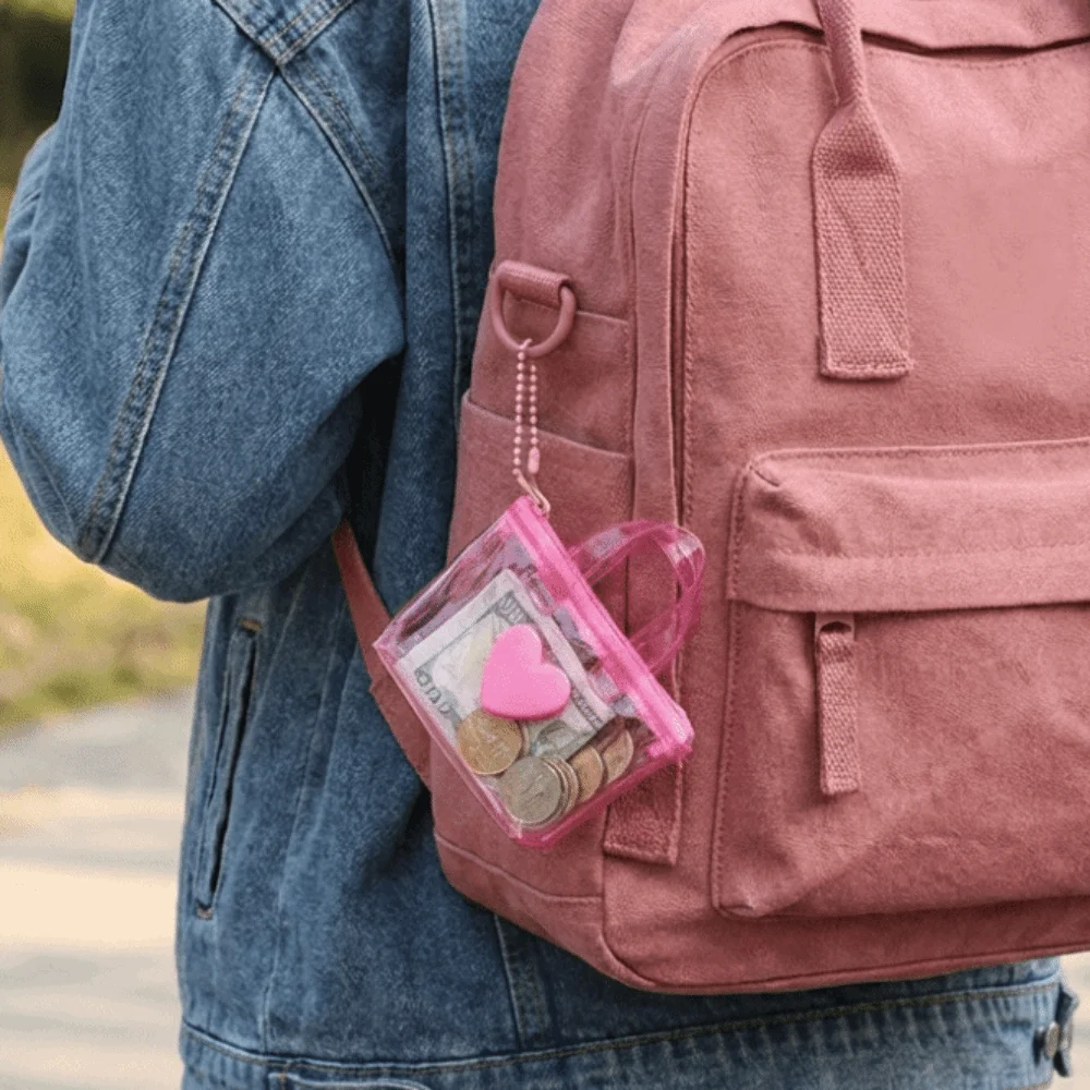 Cute Solid Color Heart-Shaped Storage Bag Waterproof Handheld Coin Purse Keychain Mini Earphone Bag Gifts