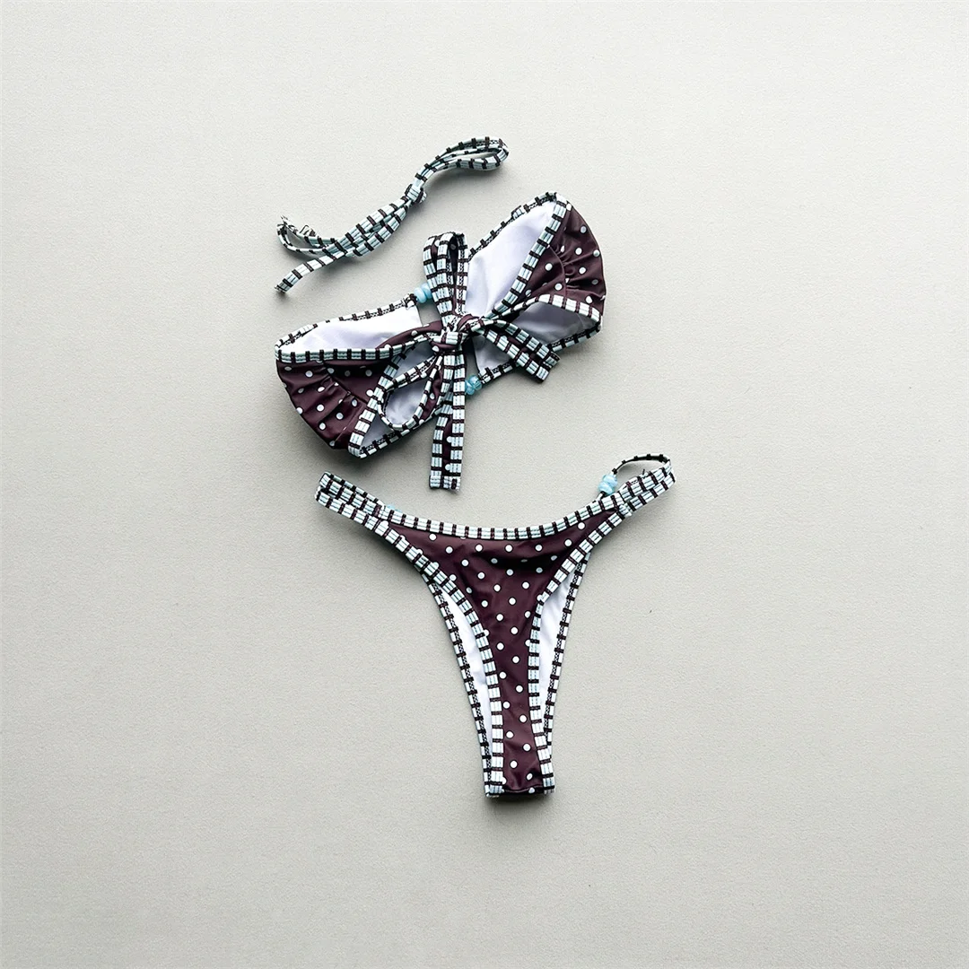 Neuer Polka Dot Mini Thong Bikini Damen Badeanzug Zweiteiliger Bikini-Set mit hohem Beinausschnitt Badebekleidung V8160 – Detail 4