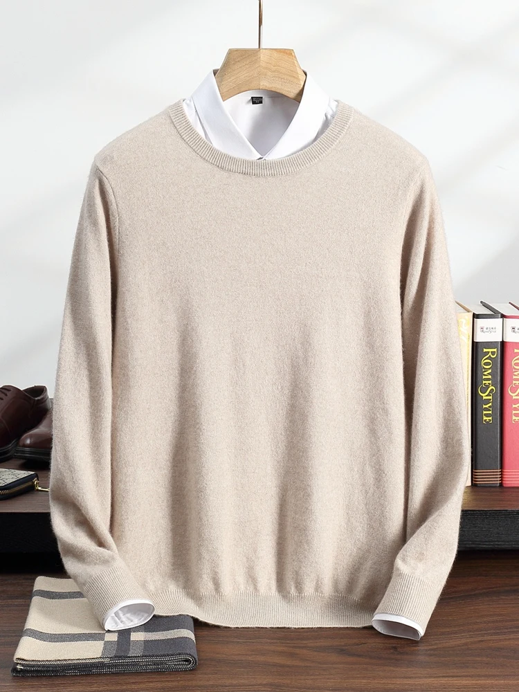 TLOML Men's 100% Cashmere Sweater O-neck Basic Pullover Autumn Winter Soft Warm Comfy Bottom Cashmere Knitwear High Quality Tops