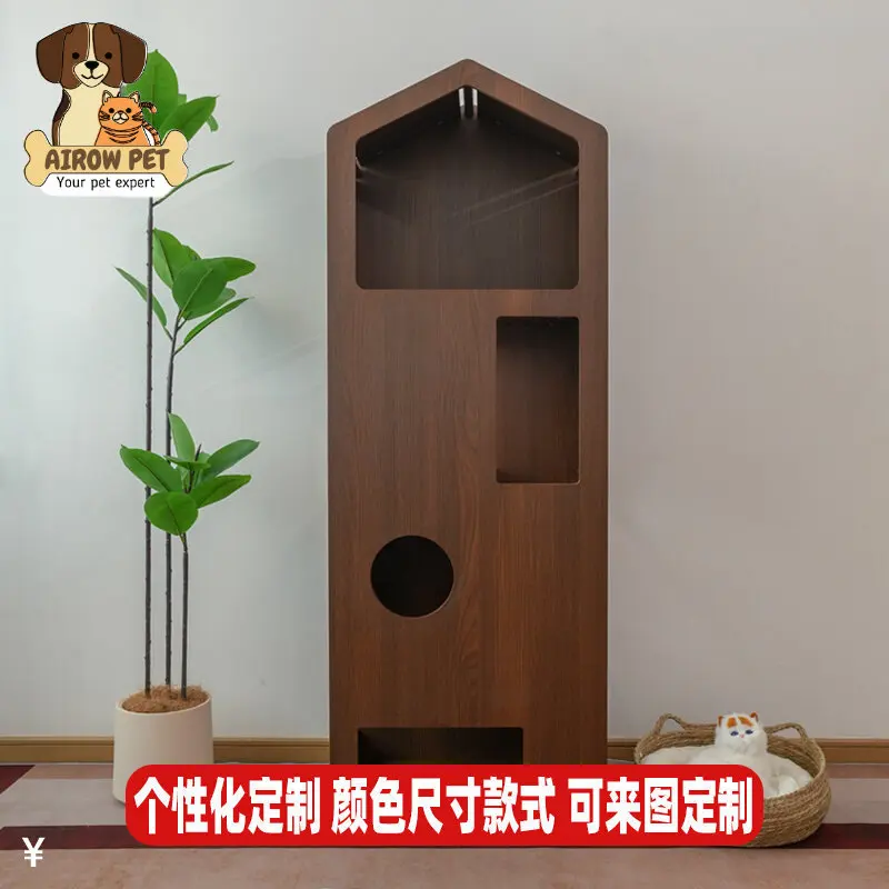 AIROW Pallas Medieval Cat Tree Cabinet with Tunnel Nest, Wall-Mounted Space-Saving Climbing Tower for Small Apartments