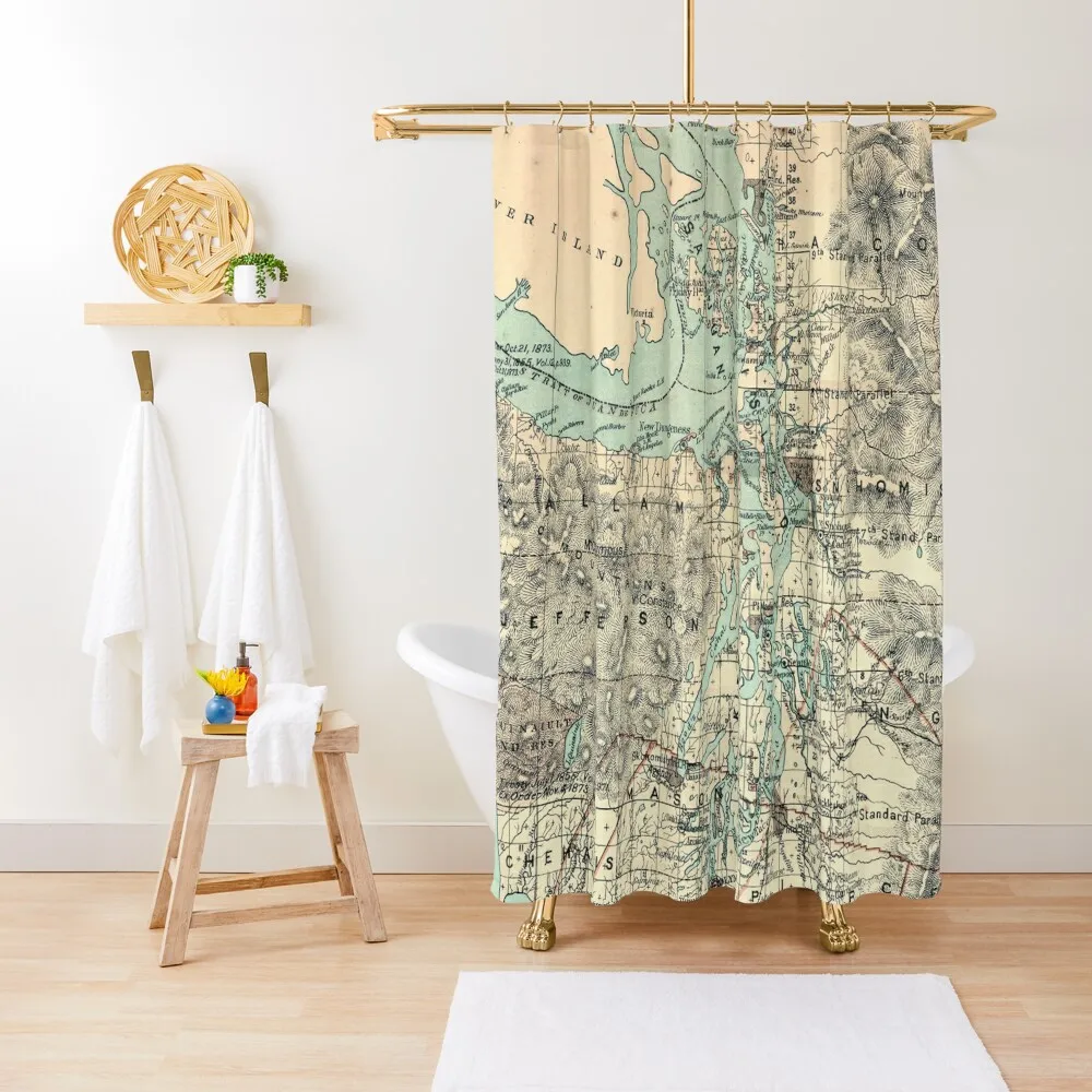 

Vintage Map of The Puget Sound (1883) Shower Curtain Bathroom Shower Waterproof Bathroom Shower Bathroom Decor Curtain