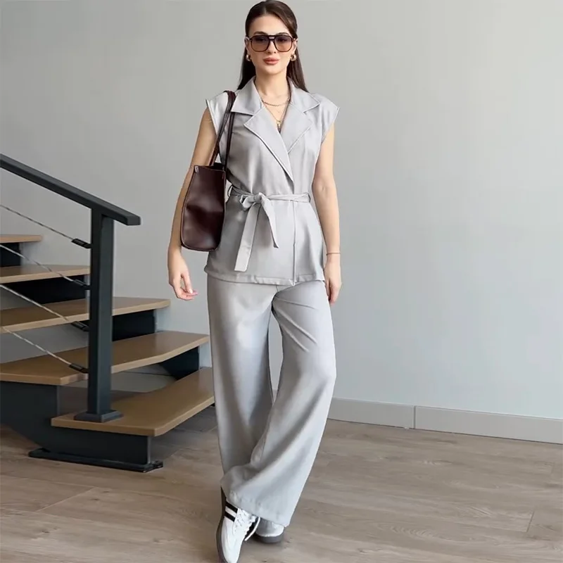 

Women's Commuter Casual Fashion Set Long Sleeve Long Pants Three-acetate Fiber 2025 Summer New Arrival 250429