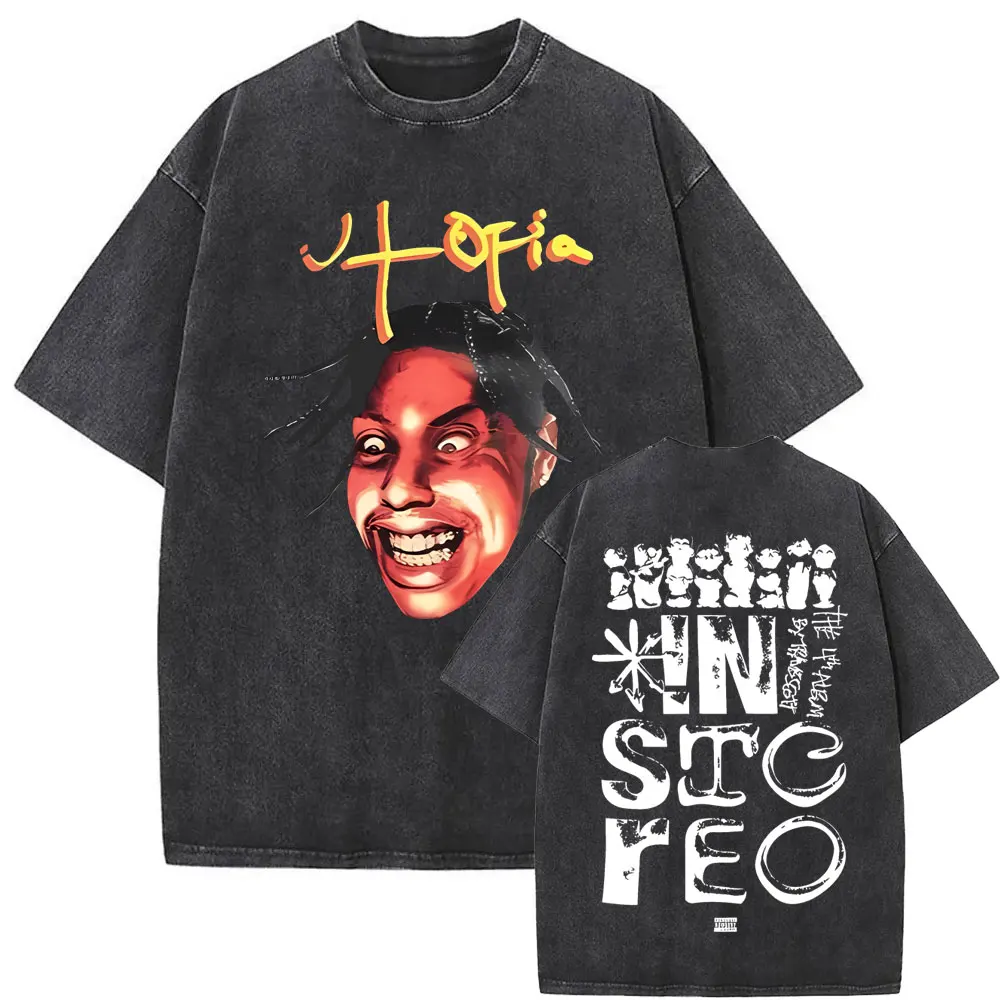 Washed Vintage Rapper Playboi Carti Cactus Jack Utopia FEIN T-shirts Men Hip Hop Oversized T Shirts Male Fashion Street Tshirt