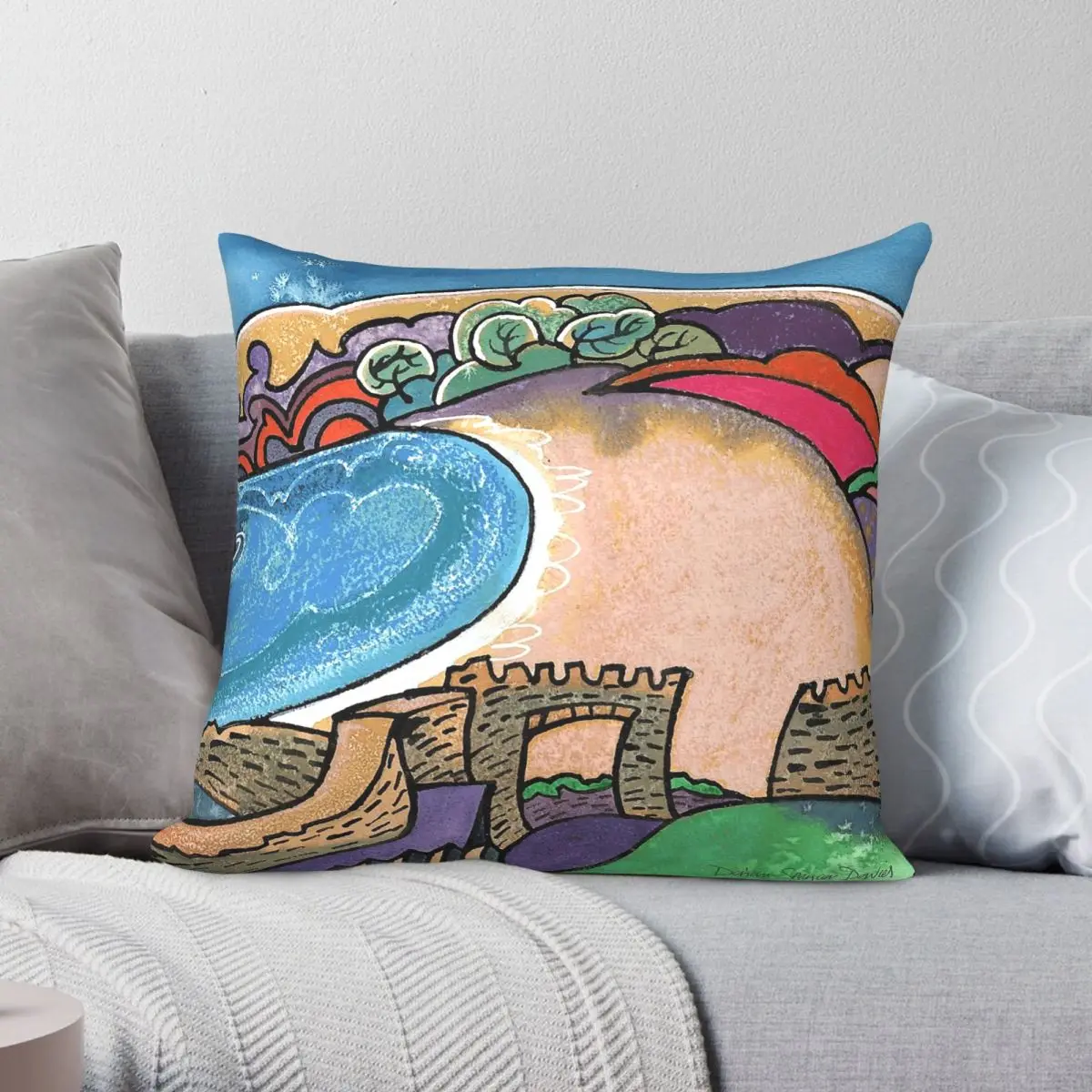 Barafundle Bay Beach Square Pillowcase Polyester Linen Velvet Pattern Zip Decorative Sofa Seater Cushion Cover 45x45