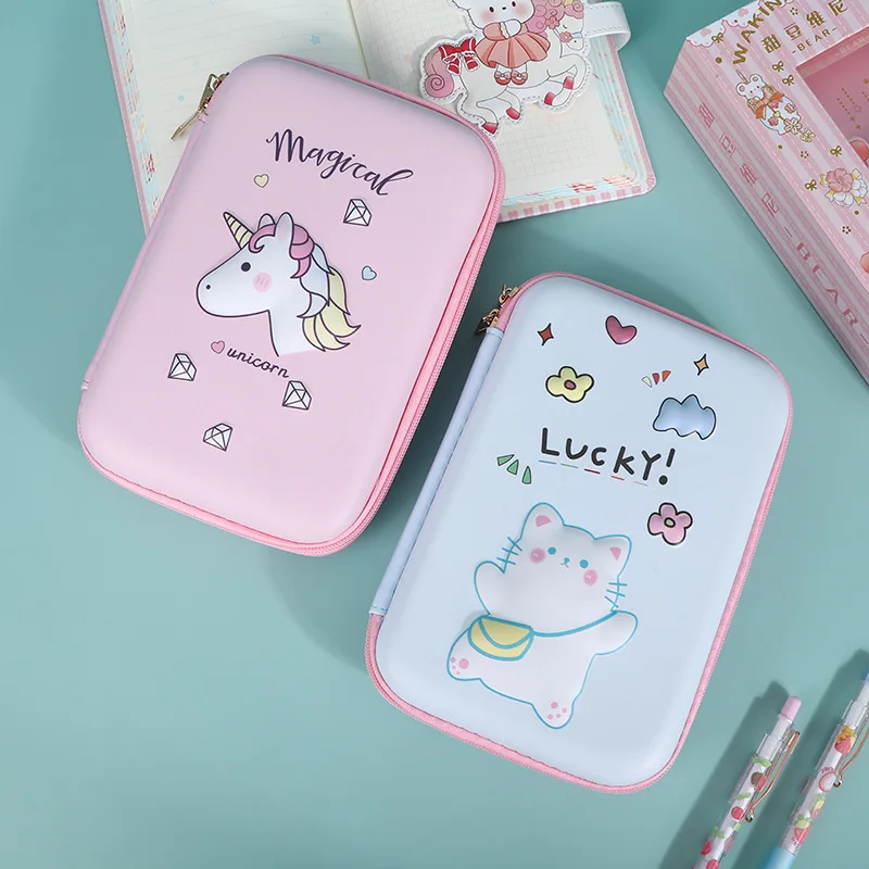 EVA 3D Pencil Box Pink Unicorn Icecream Cake Dinosaur Pen Case School Supplies Cute Stationery Bag Gift Pouch Holder Storage INS