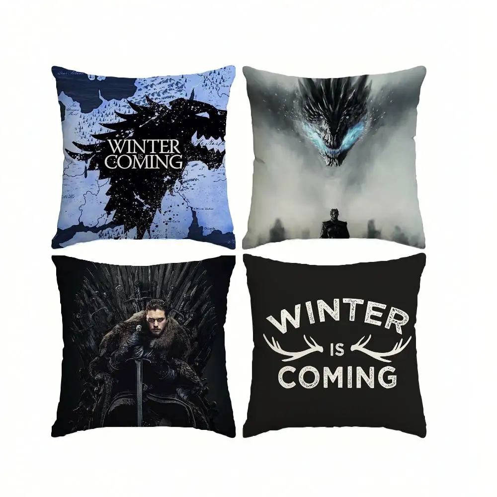 Family Quote W-Winter is Coming  Square Double-Sided printed Pillow Case Bedroom Bedside Pillow Sofa Cushion Cover