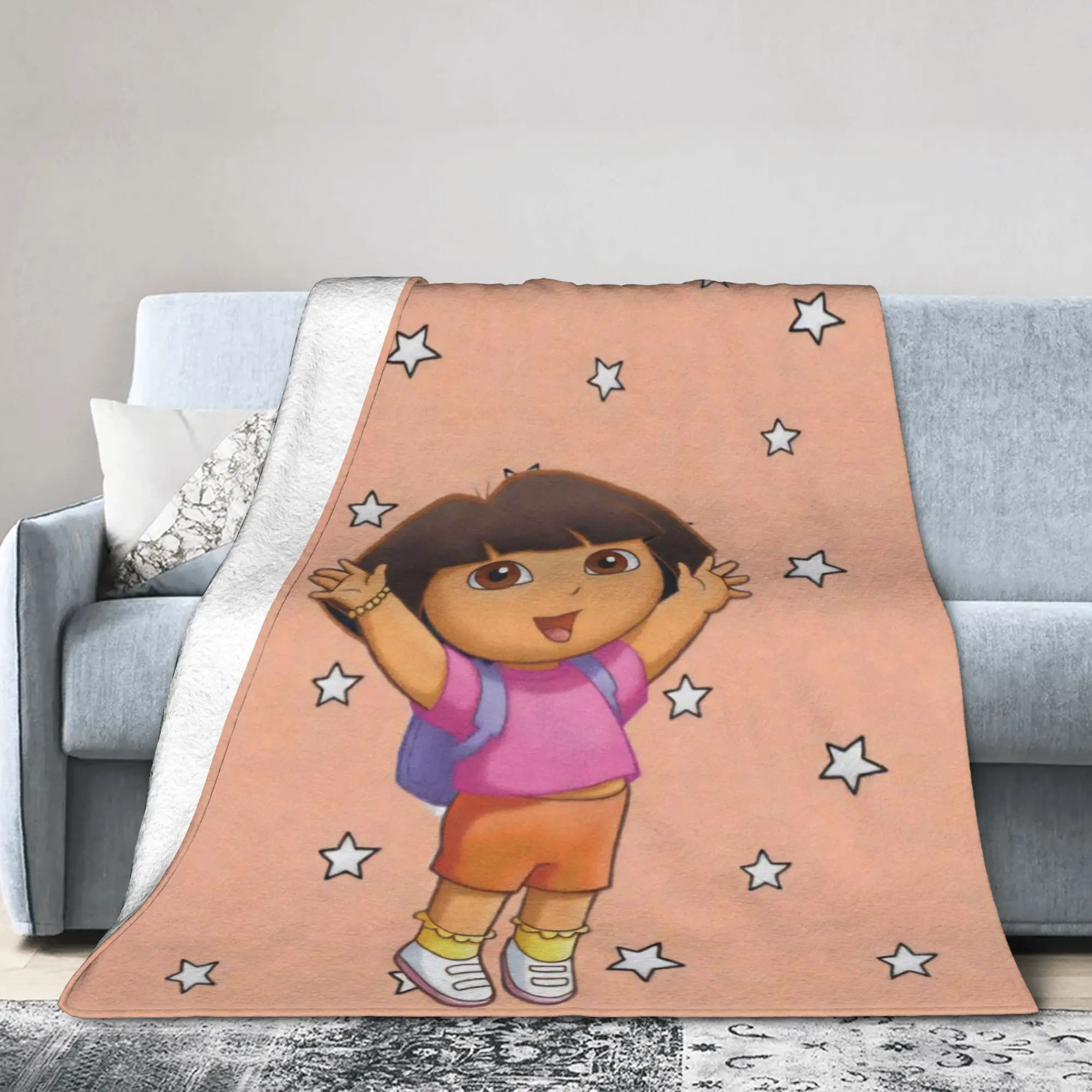 D-Doras Friends Boots Monkey Knitted Blankets Explorer Cartoon Flannel Throw Blankets Couch Decoration Lightweight Bedspreads