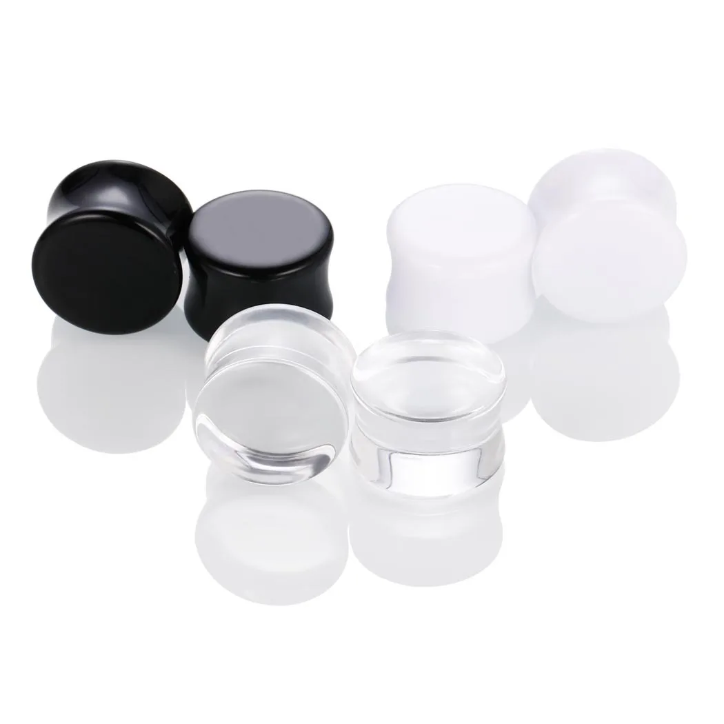 NEW 2Pcs Ear Plugs Tunnels Acrylic Piercing Double Flared Ear Gauges  Expanders White Black Ear Dilation Stretcher Jewelry