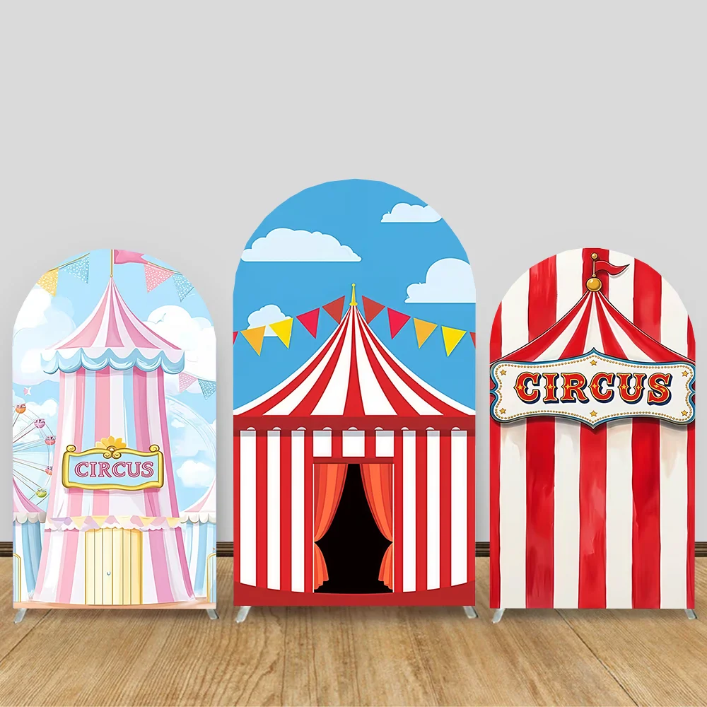 

Circus Carnival Tent Animals Arch Backdrop Cover Kids Boys Birthday Party Baby Shower Chiara Custom Name Decoration Background