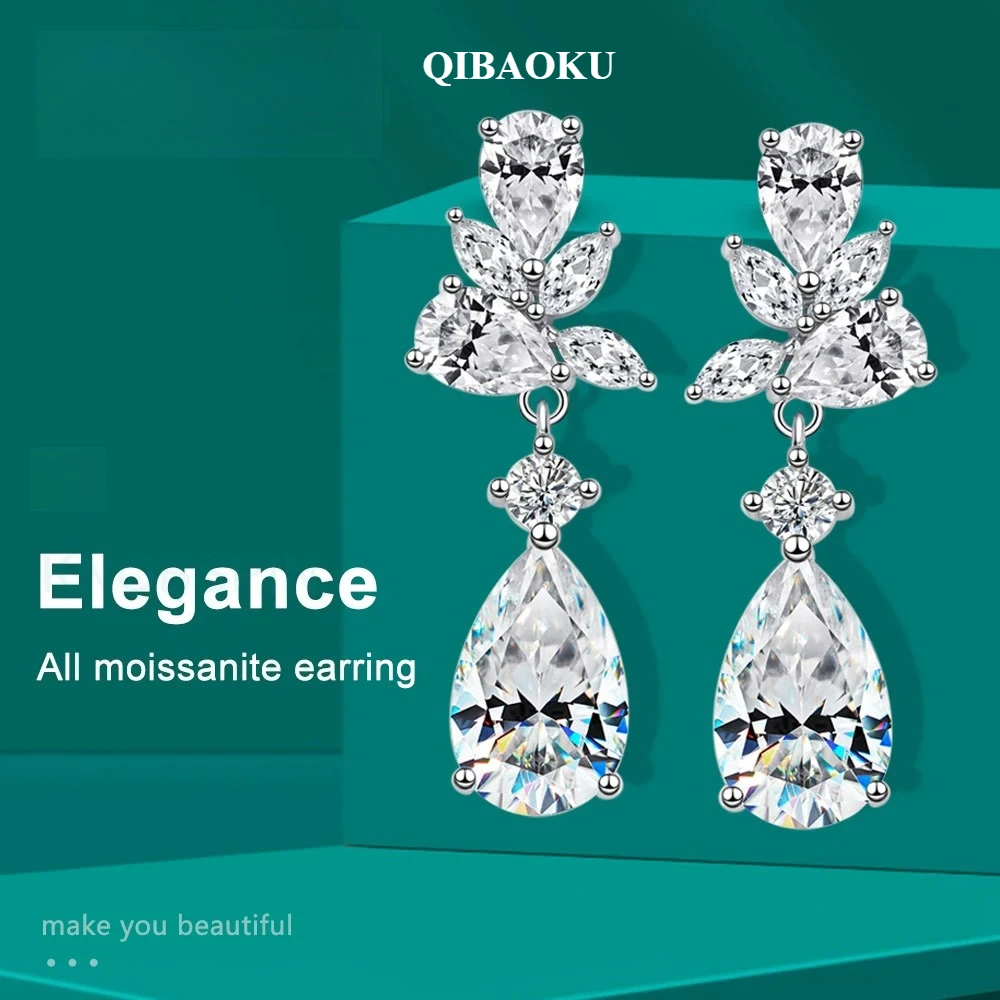 QIBAOKU All Moissanite Earrings for Women Wedding Party Gifts Earring Jewelry S925 Sterling Sliver Plated 18k Gold Ear Stud 2026