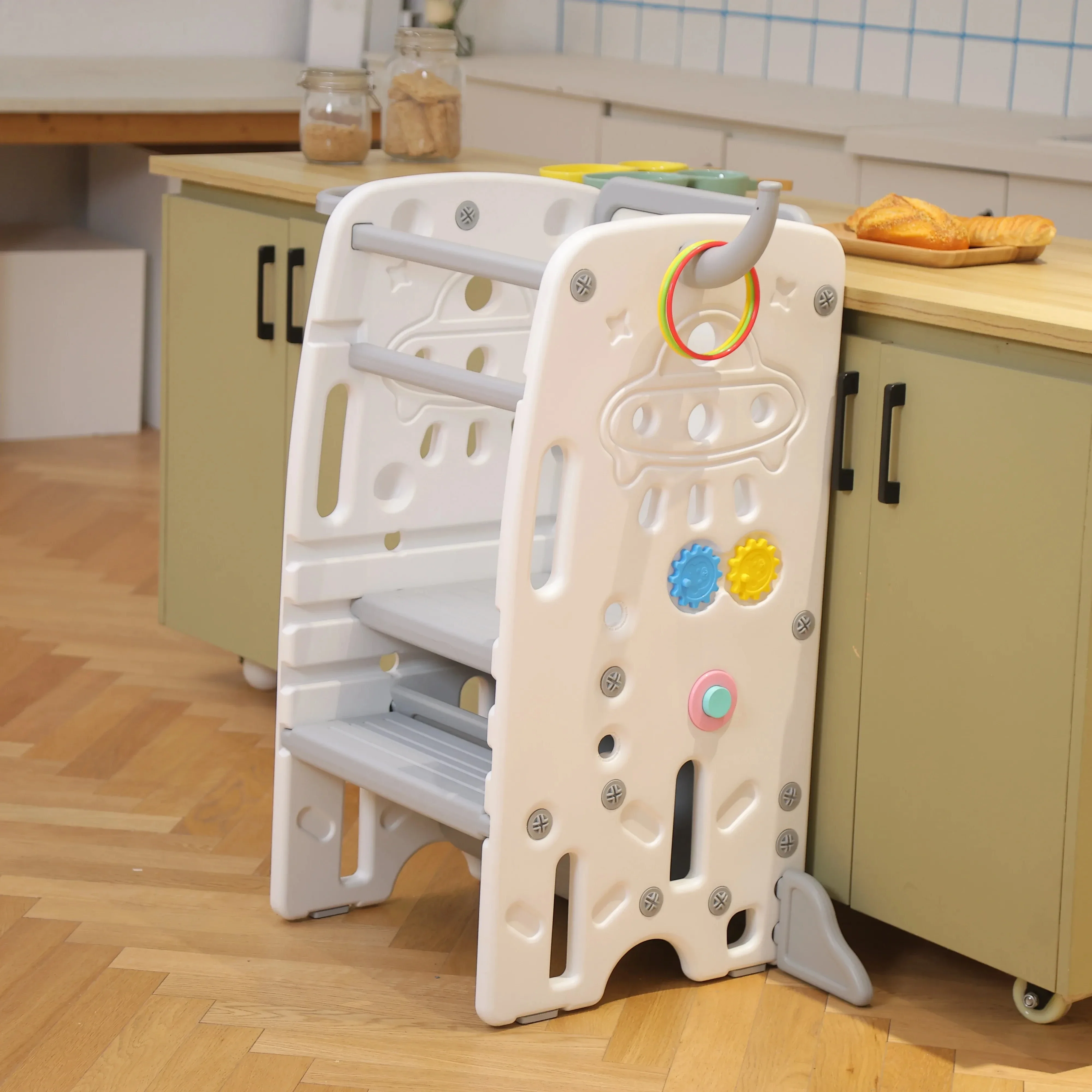 

New Children's Vertical Plastic Climbing Stool Multi-functional White Gray Climbing Stool