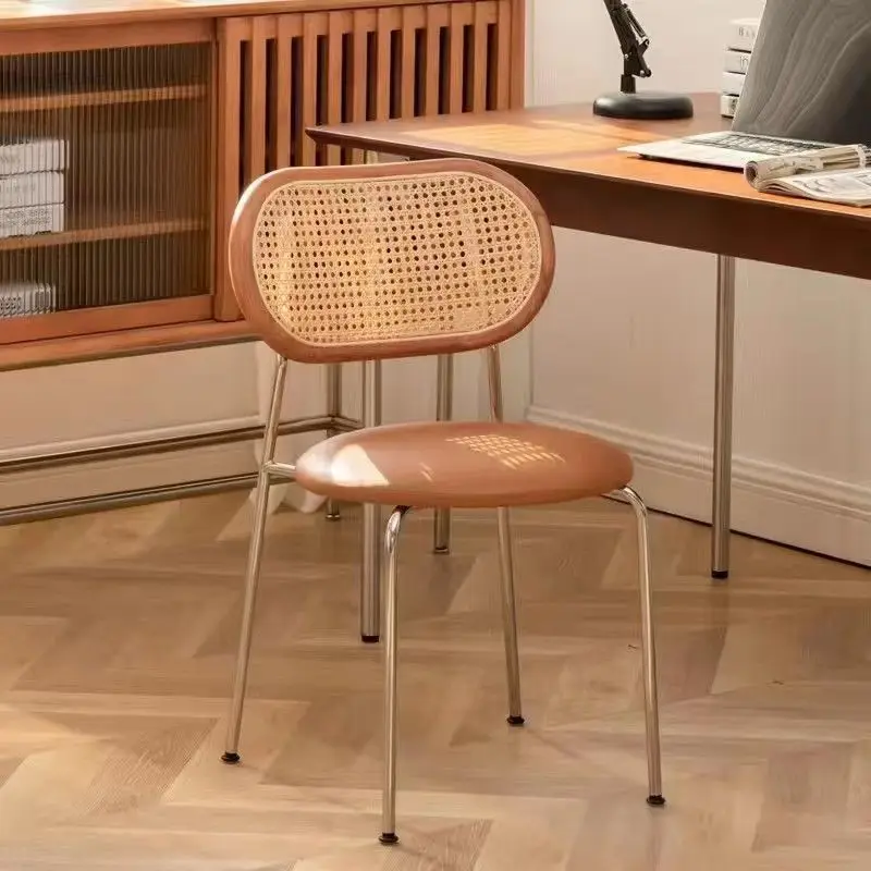 Medieval rattan chair Internet celebrities ins solid wood dining chair Modern simple home balcony