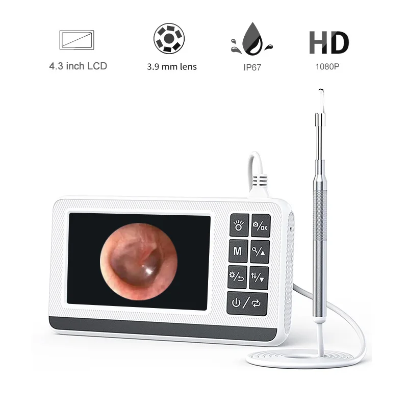 3.9mm Digital Otoscope 4.3 inch 1080P HD LCD Screen Ear Scope Endoscope Ear Wax Camera Cleaner 6 LED