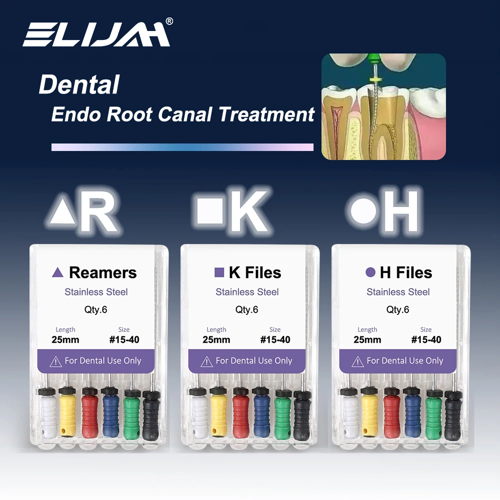 

ELIJAH 10Box Dental Endo Files Hand Use K/H/R Files 21/25/28/31mm Stainless Steel Endodontic Root Canal File Dentistry Tools