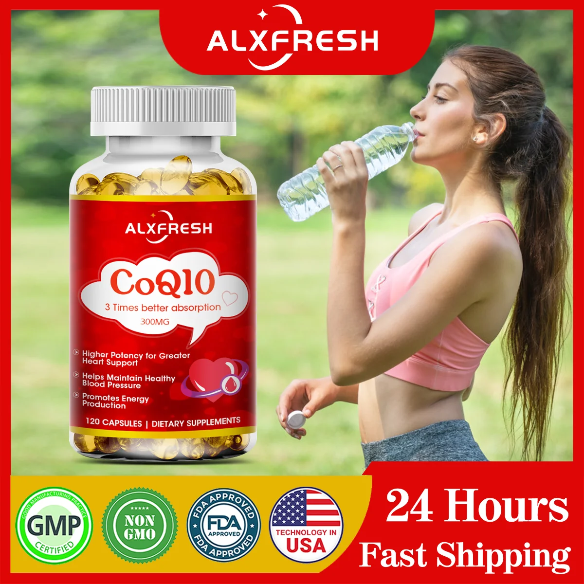 

Alxfresh CoQ10 300mg | Coenzyme Q-10 | Antioxidant Cardiovascular &Vascular Health Energy Produce Support Supplement | Vegan