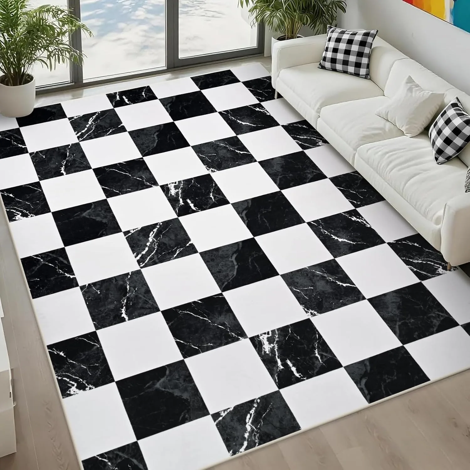Imitation Marble Texture Checkerboard Plaid Carpet Living Room Rug Short Plush Non-slip Floor Mat Bedroom Rugs Entry Doormat 러그