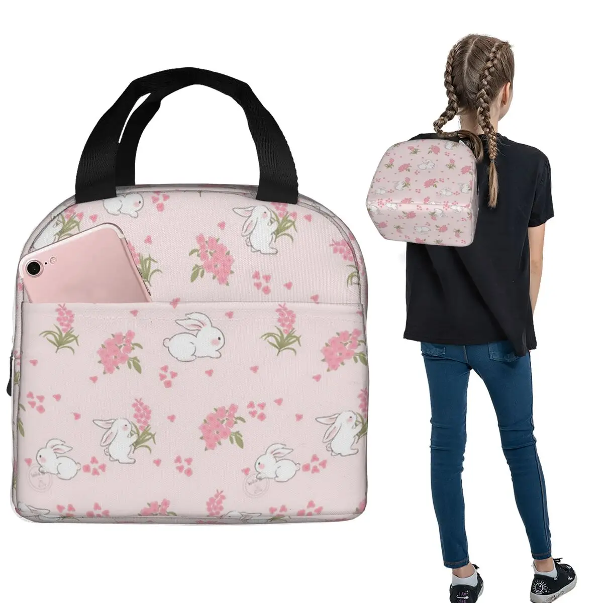 

Милый мультяшный кролик, дизайн, сумки для обеда, изолированная коробка для бенто, портативная сумка для обеда, многоразовые сумки для пикника для женщин и детей