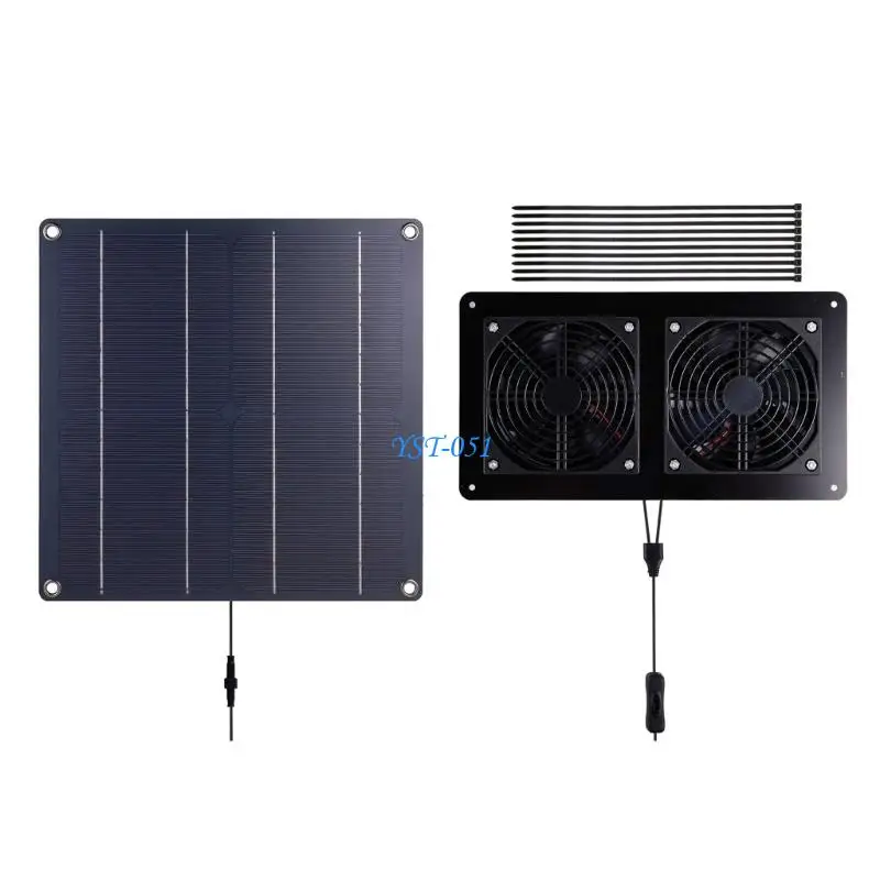 

E15A 15W Solar Powered Fan Solar Exhaust Fan Ventilation Solar Shed Fan for Greenhouses, Chicken Coops, Shed, Dog House