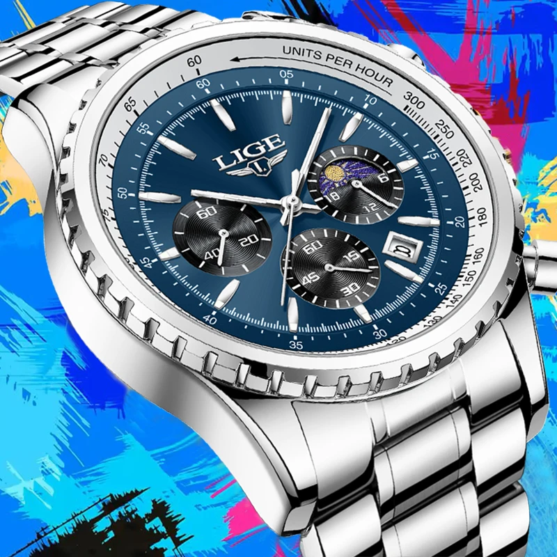 

LIGE Fashion Luminous Watch For Men Casual Business Stainless Steel Waterproof Men's Quartz Wristwatches Sport Chronograph Male