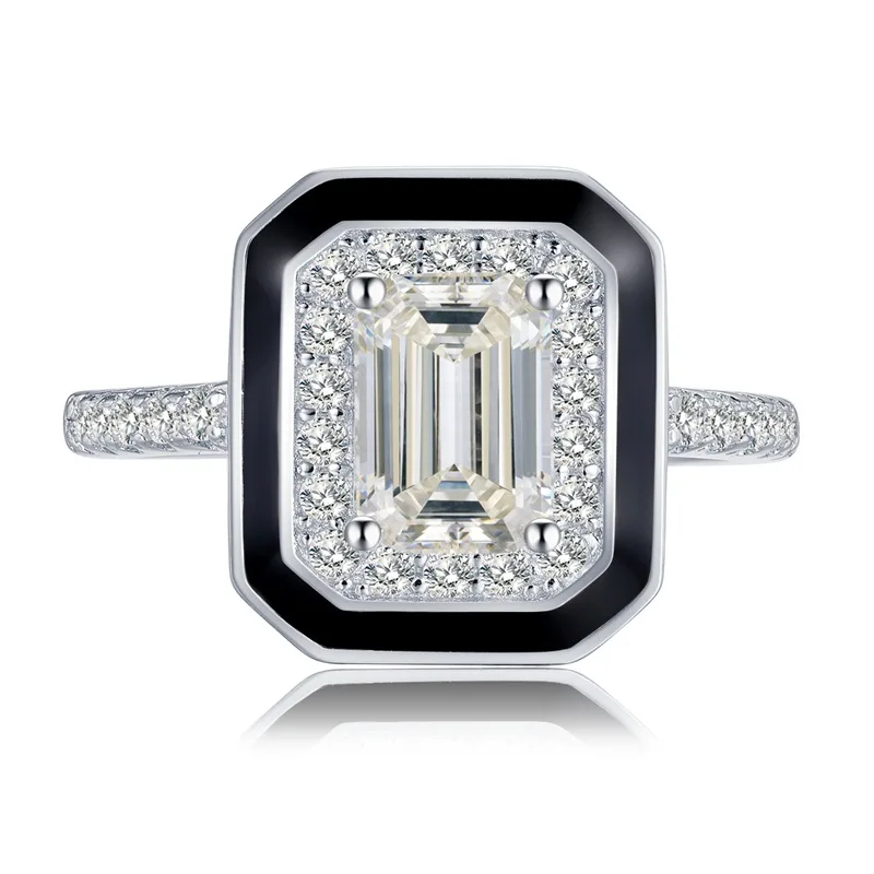 

Light Luxury Style Fashion Simple Emerald Cut Ring 925 Silver Celebrity Versatile Three Piece Set