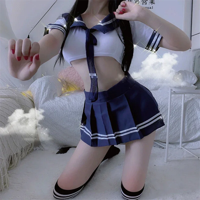 Lingerie erótica cosplay conjunto de roupa interior sexy traje da estudante kawaii uniforme feminino tentação jk renda mini saia + arco topo 2023