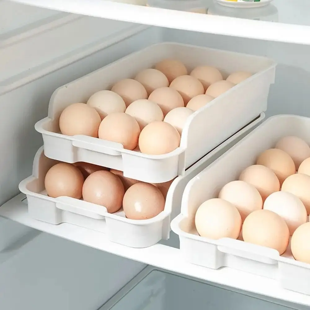 White Refrigerator Egg Crisper Plastic Large Capacity Egg Storage Box Stackable Anti-collision Egg Holder