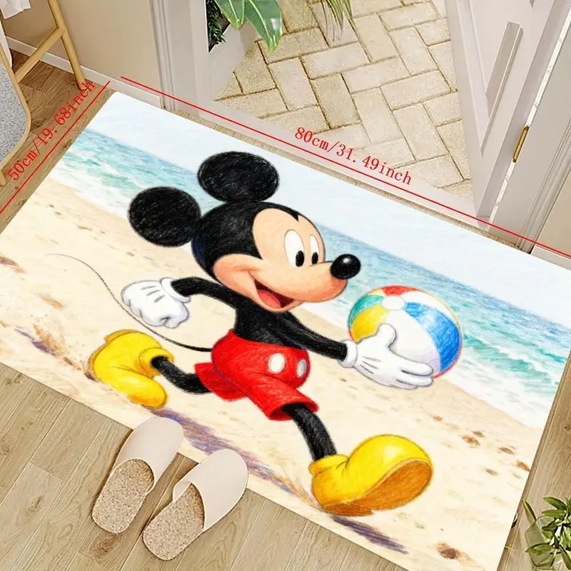 

1PC Cute Disney Mickey Mouse Summer Beach Adventure Doormat, Cartoon Character Playing Beach Ball Floor Mat for Kids Room Living