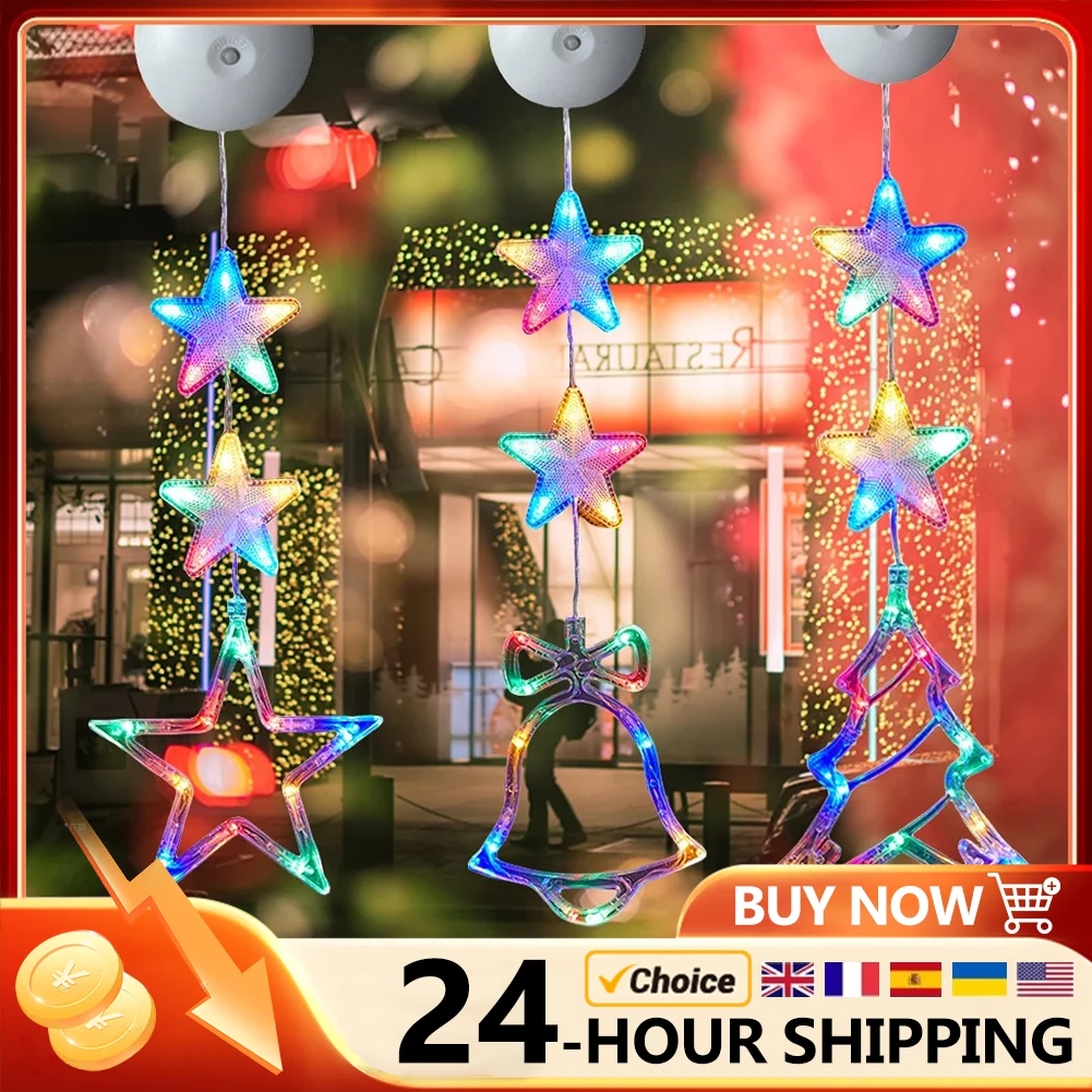 1/3pcs Christmas Lights LED String Lights Fairy New Year Window Light with Suction Cup For Home Window Bedroom Christmas Decor