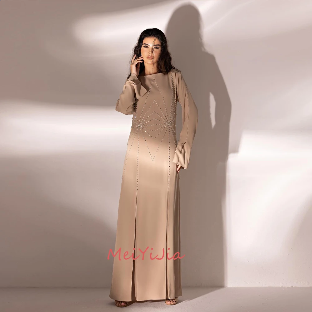 MeiYiJia Mermaid Long-Sleeves Ruffle Beaded O-Neck Ankle-Length Saudi Arabia Sexy Evening Birthday Club Outfits Summer 2024