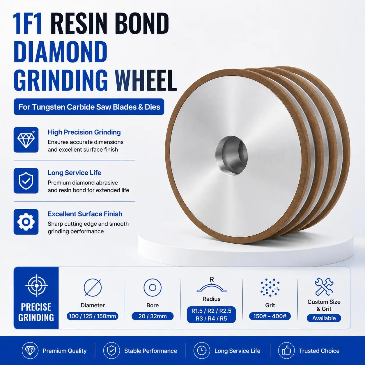 

100mm Resin Diamond Grinding Wheel For Tungsten Steel Milling Cutter Sharpener Grit 150/240/320 Resin Bond Grinder