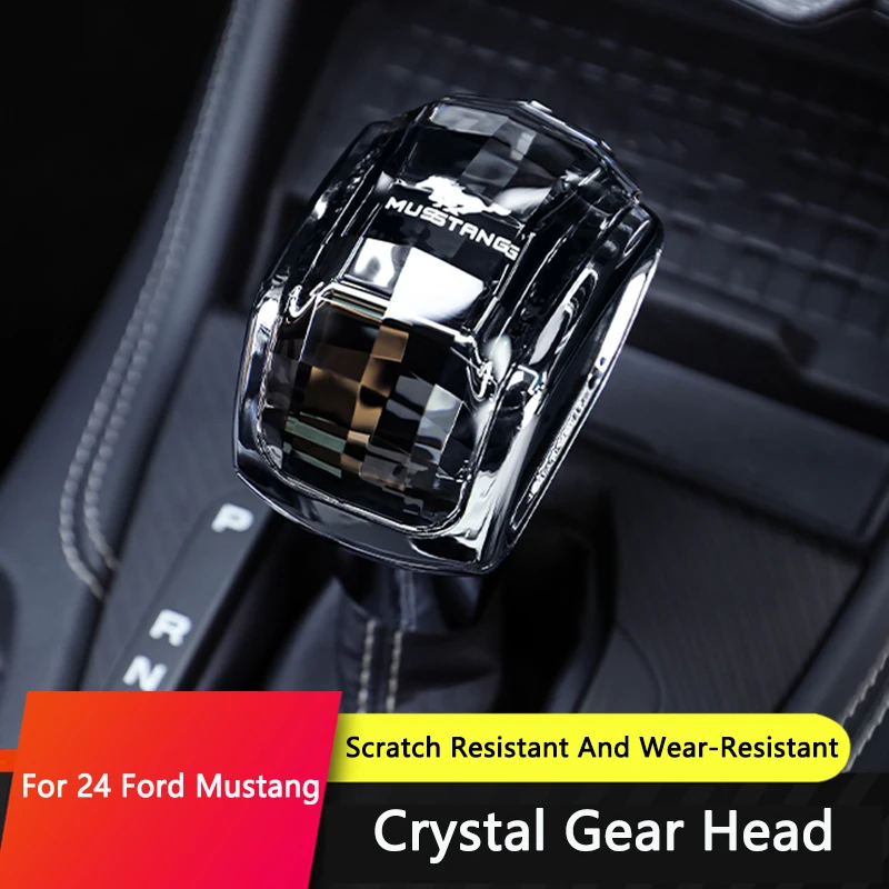 QHCP Crystal Handles Gear Shift Knob Lever With Light Head Gear Cover Modification For Ford Mustang 2024 Interior Accessories