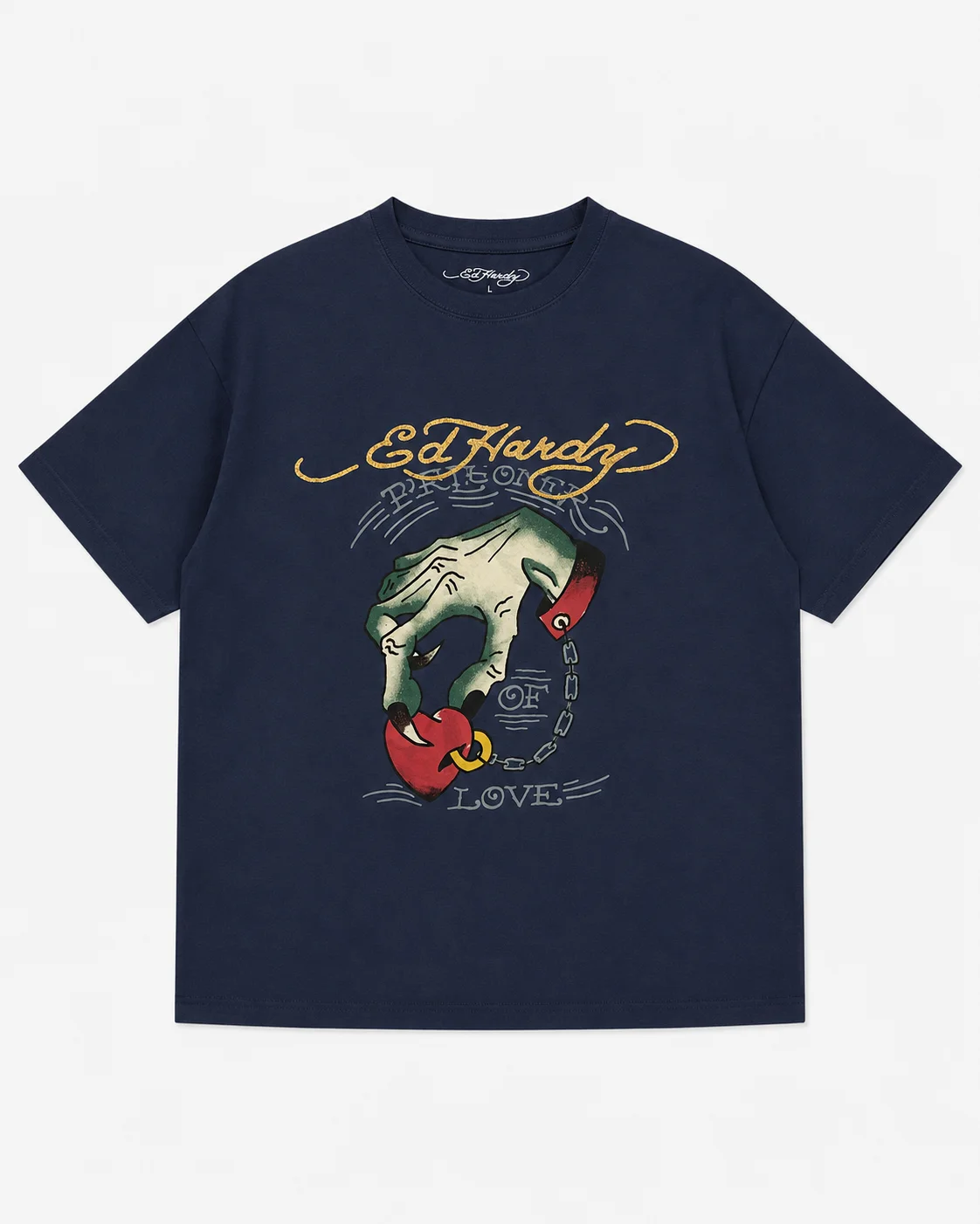 Ed Hardy Demon Hand Heart Lock Print T-Shirt Unisex Locker Geschnitten Übergroß Harajuku Streetwear Baumwolle Sommer Grafik Herren T-Shirts – Detail 6