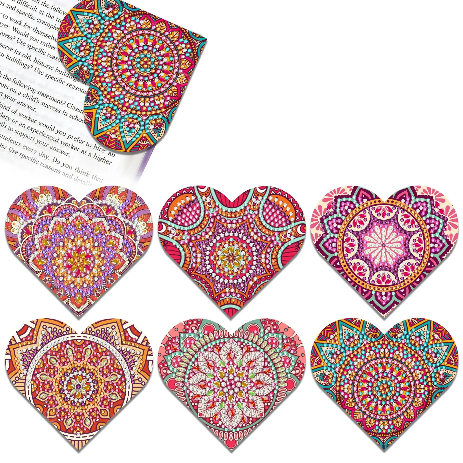 DIY Heart Diamond Art Corner Bookmarks Leather Book Marks Rhinestones Diamond Painting Bookmarks for for Home Office School