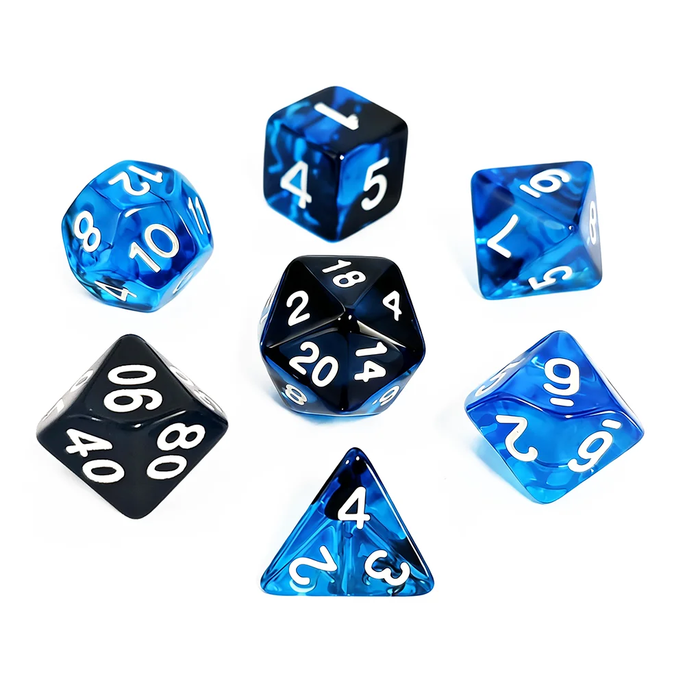 7Pcs/set Blue Blend Transparent Dice Set Acrylic Material Dice DND RPG MTG Dragons Games Dice Set Role-playing Board Games Dice view 6