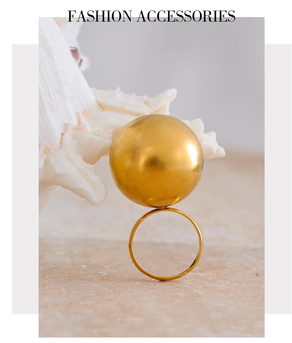 Yhpup Stilvoller, einzigartiger Edelstahl-Ring, 26 mm, große Kugel, verstellbar, 18 Karat Goldfarbe, wasserdicht, personalisierter Fingerschmuck, Geschenk – Detail 10