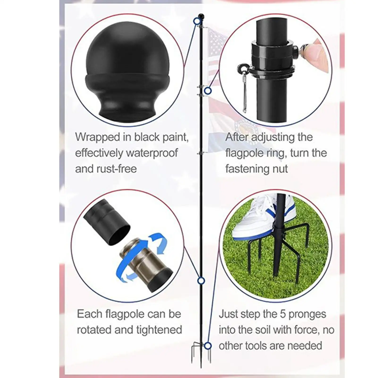 Flag Pole For Outside House In Ground High Wind Flag Pole Height Heavy Duty Residential Flagpole For Backyard Lawn Patio