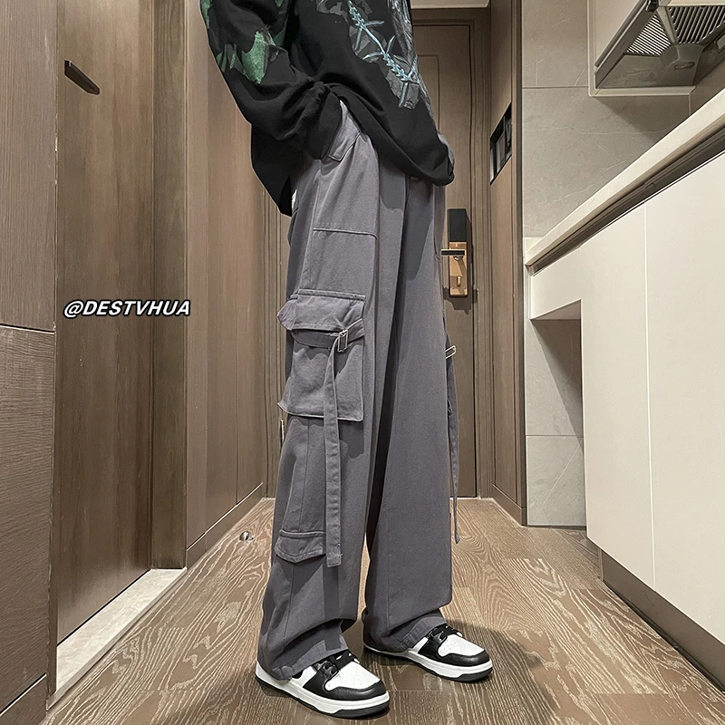 

American Sle Casual Loose Straight Leg Workwear Pants Men's Spring Autumn New Sle Multi-ket Loose Wide Leg Pants