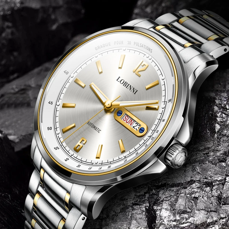 

LOBINNI Modern Weekend Auto Date Men Watch Luminous Pointer Stainless Steel Business MIYOTA 8205 Automatic Watches 42mm