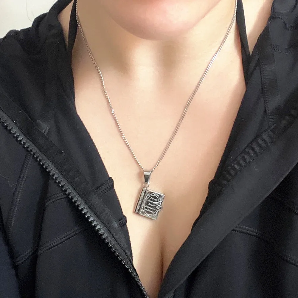Silver Color Openable Book Locket Necklace Appreciation Gift Bookish Jewelry Book Necklace for Women Men Strainless Steel Choker