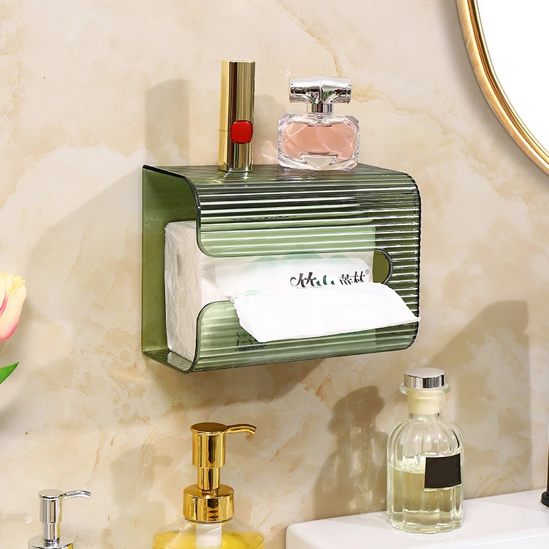 Bathroom Wall-Mounted Self-Adhesive Tissue Box Multi-Function Paper Towels Storage Box Portable Draw Cartons Commodity
