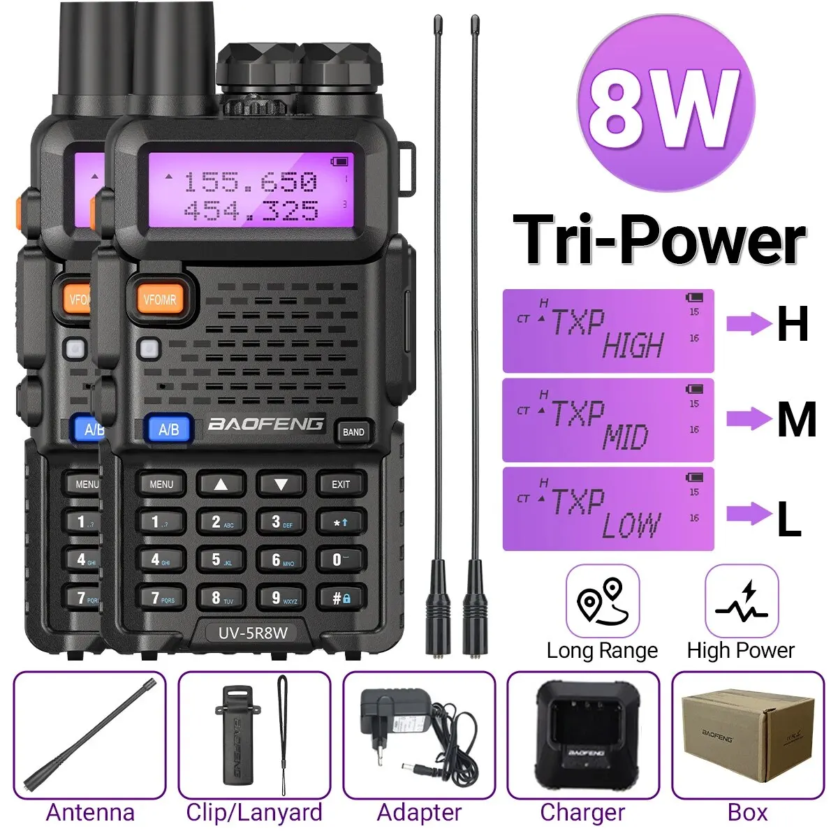 1/2 Stuks Baofeng Uv 5r 5W 8W Walkie Talkie Ham Cb Radio Lange Afstand Dual Band Vhf Uhf Fm Transceiver Tweeweg Radio Uv5r K5 Plus
