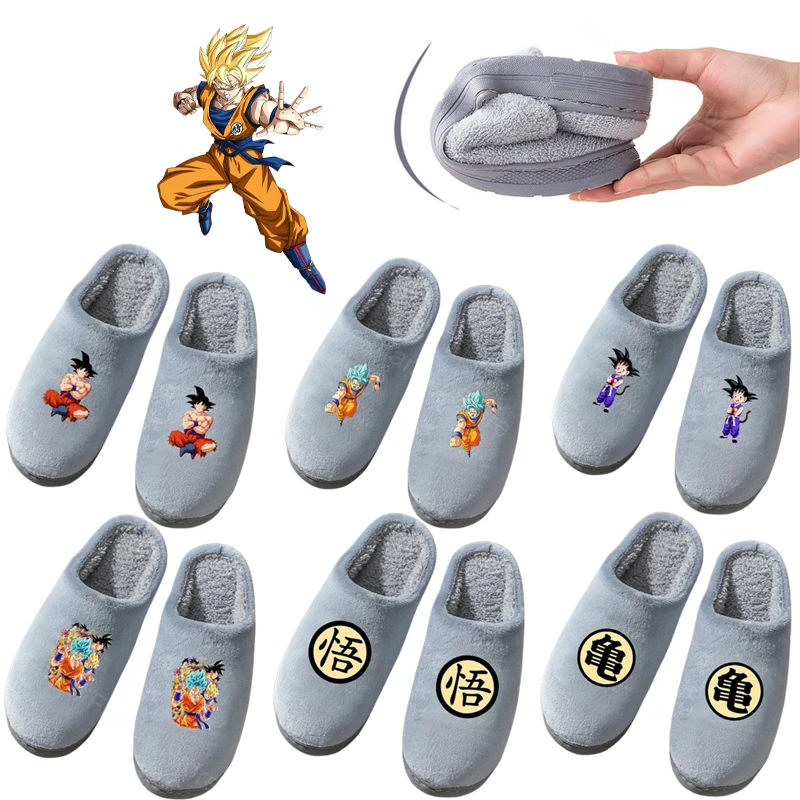 

Dragon Ball Son Goku Plush Slippers Winter Warm Home Shoes Anime Men Furry Cotton Slipper Anti-slip Thick Bottom Fluffy Shoes