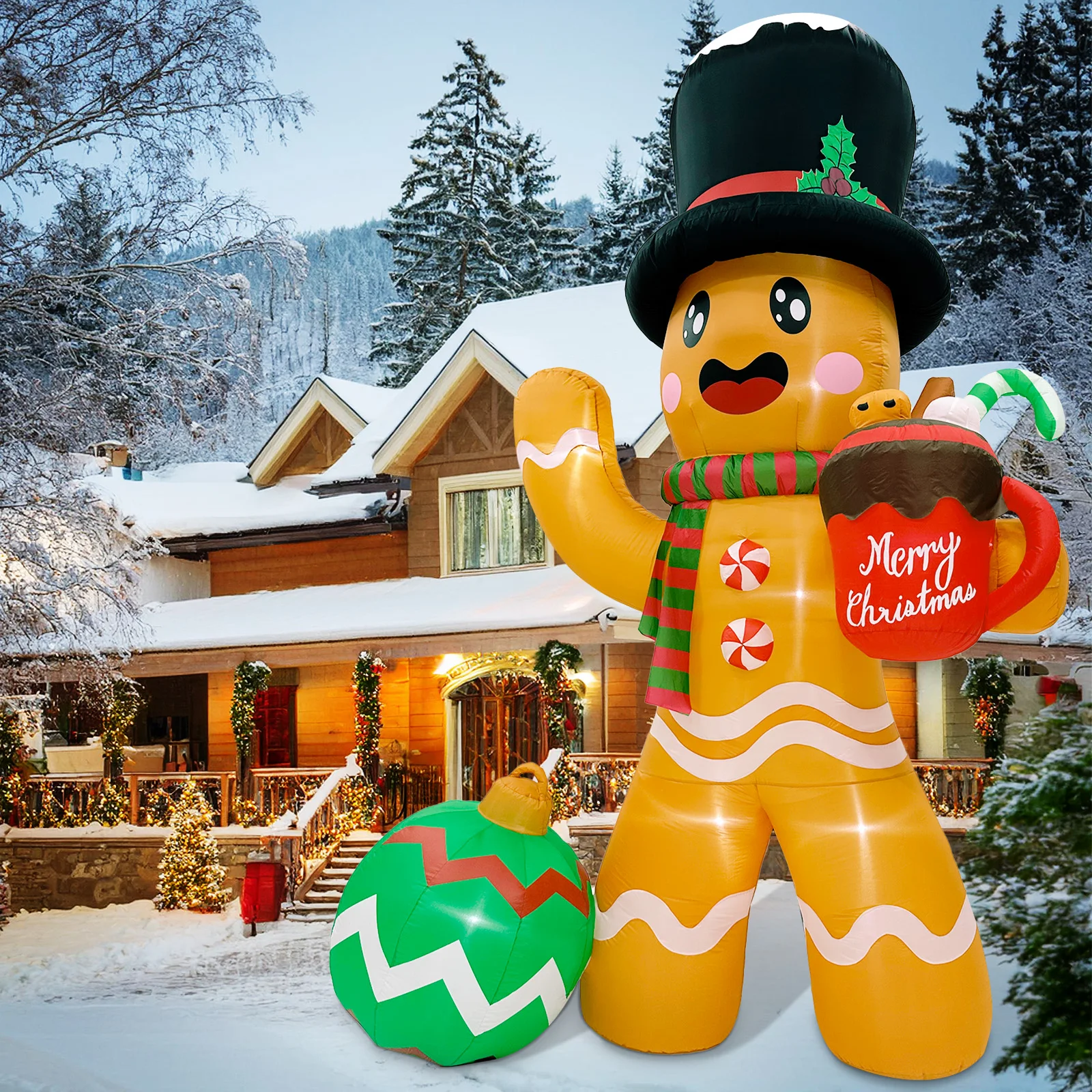 14FT Christmas Inflatable Outdoor Decoration Gingerbread Man, Giant Christmas Inflatables Gingerbread Christmas Decorations