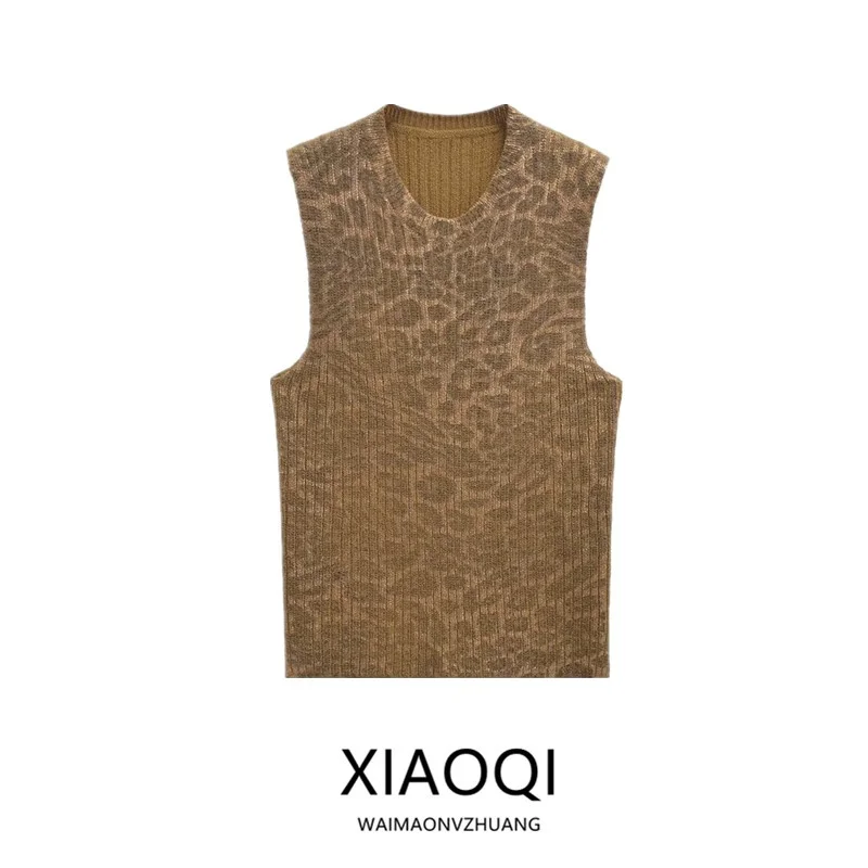 

Fall Winter New Arrival Women's Animal Print Knitted Metal Foil Vest Versatile Sle Regular Length 00% Other Material