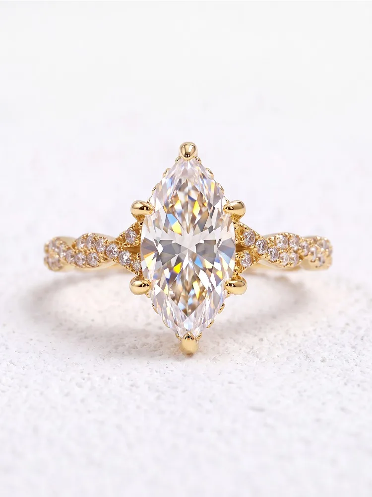 925 Sterling Silber Modischer Echter 2CT Marquise Moissanit Diamant Ehering Verlobungsringe für Frauen Geschenk Edle Schmuckstücke – Detail 6