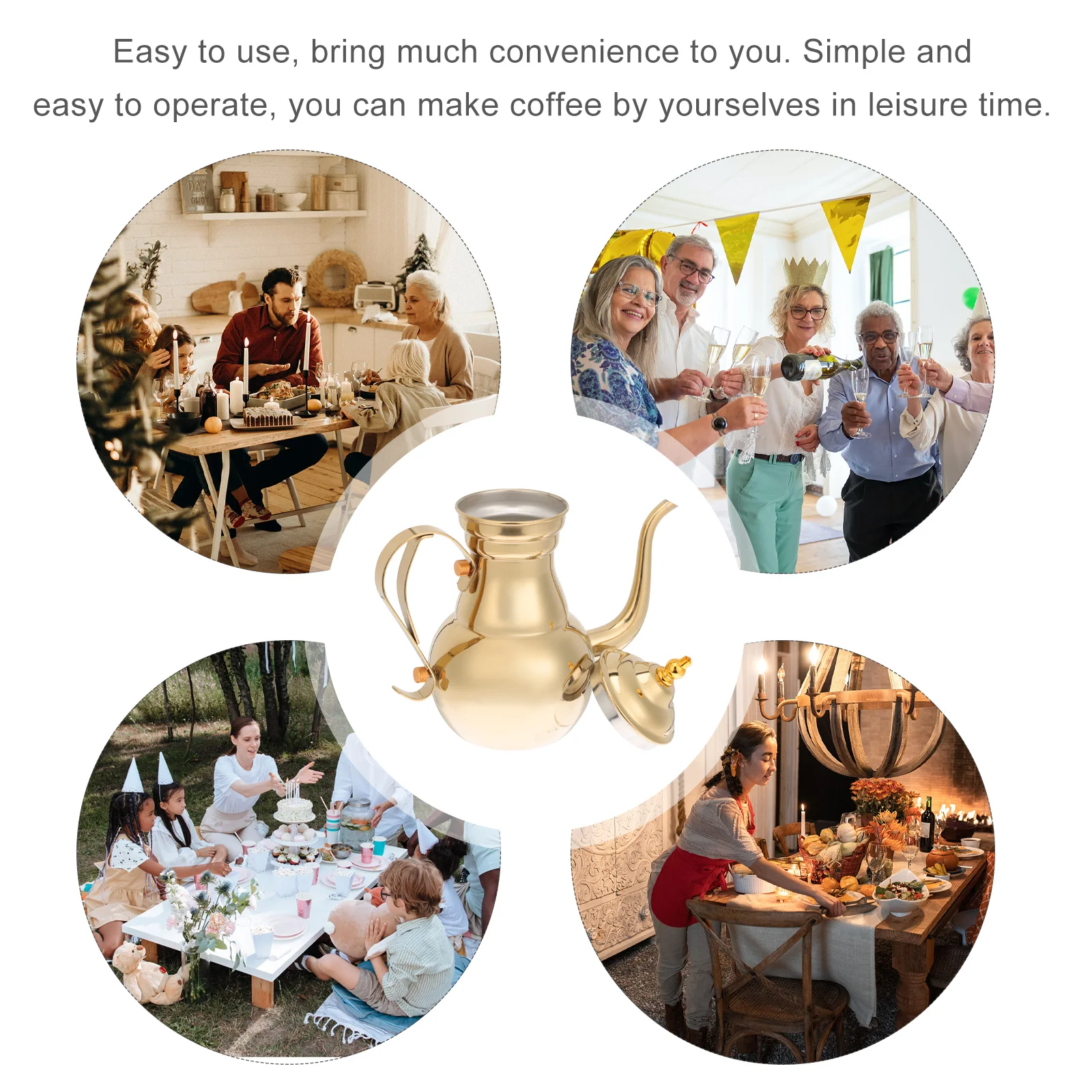 

Stainless Steel Coffee Pot Multi-Function Decorative Kettle Long Spout Coffee Filter Ergonomic Handle Safe Grip