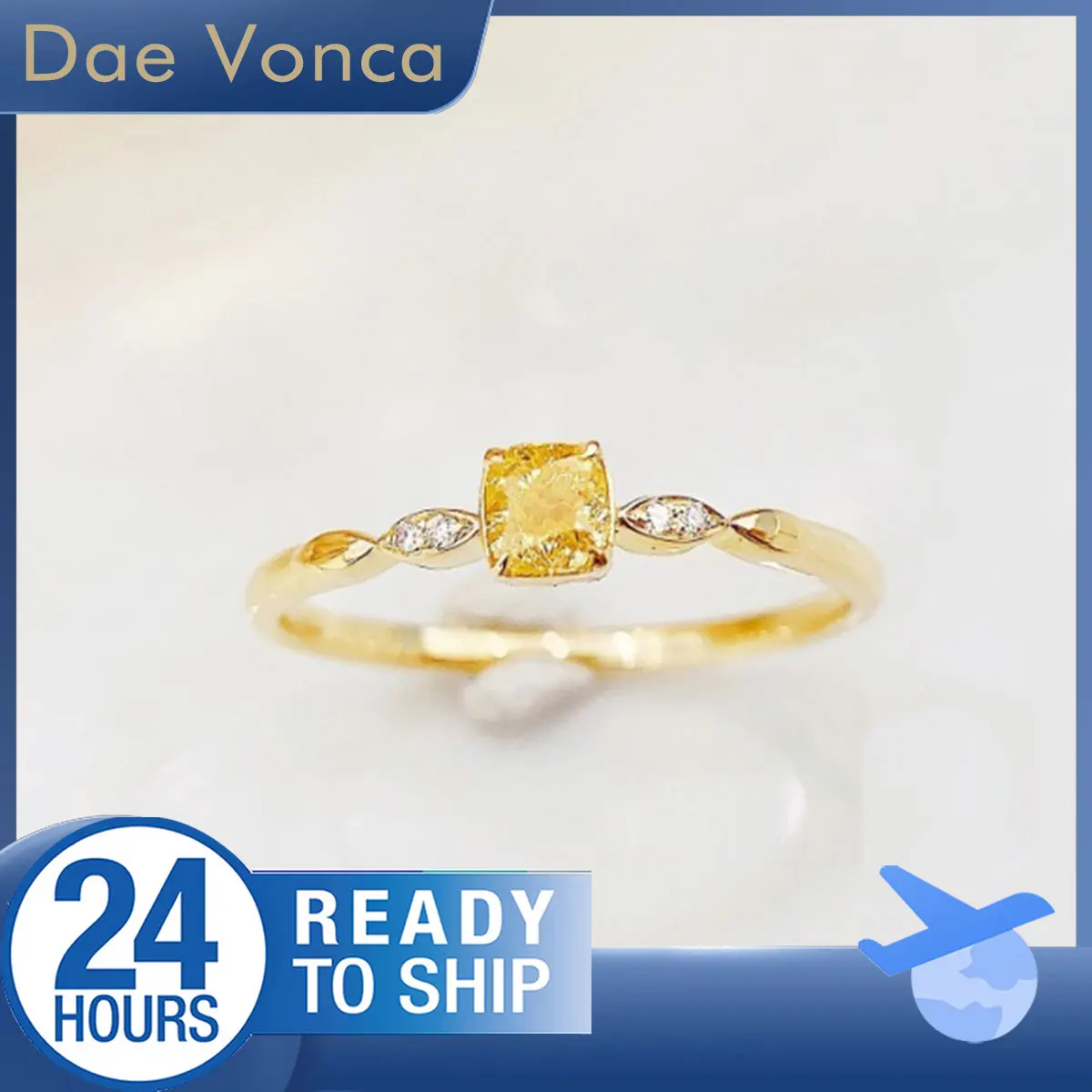 

Dae Vonca White Sidestone Diamond Ring In 18K Yellow Gold Fancy Yellow Cushion Natural Diamond Ring Anniversary Ring For Women