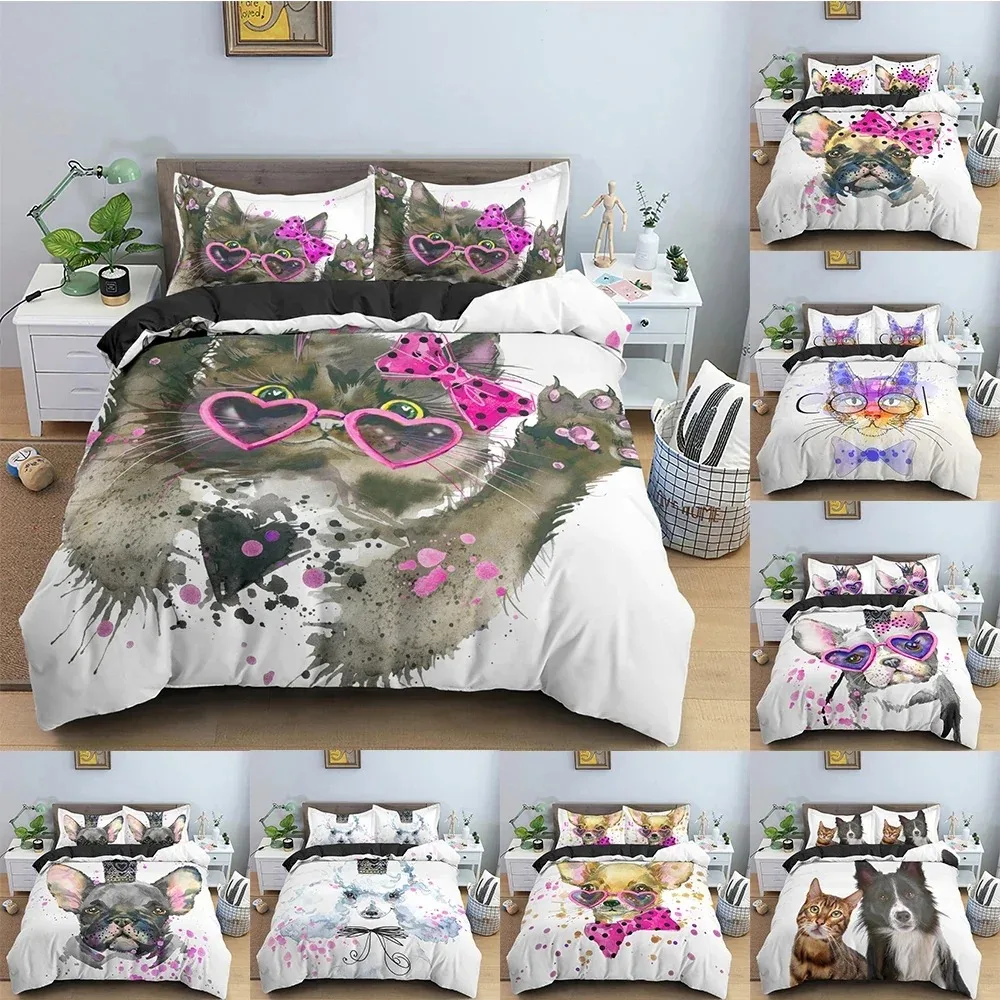 

Cartoon Pet Bedding Set Cute Animals Duvet Cover Pattern Comforter Covers Twin King Size Quilt Cover With Pillowcase Bedclothes